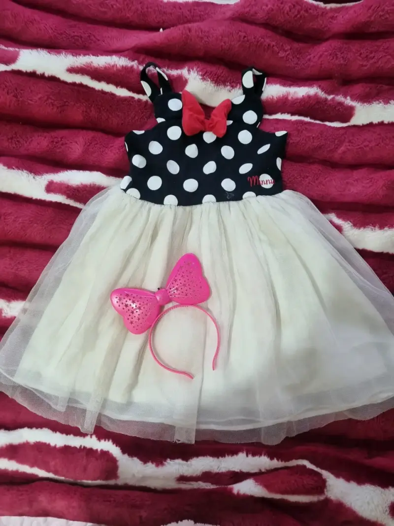 Vestido de niña estilo Minnie con lazo rojo - 1