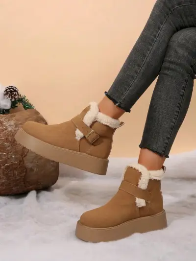 Botines de invierno con forro de lana beige - miniatura 1