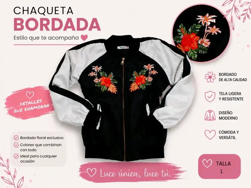 Chaqueta bordada floral moderna talla L