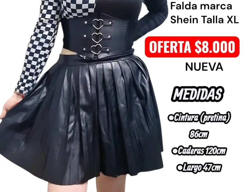 Falda plisada negra Shein talla XL - 2