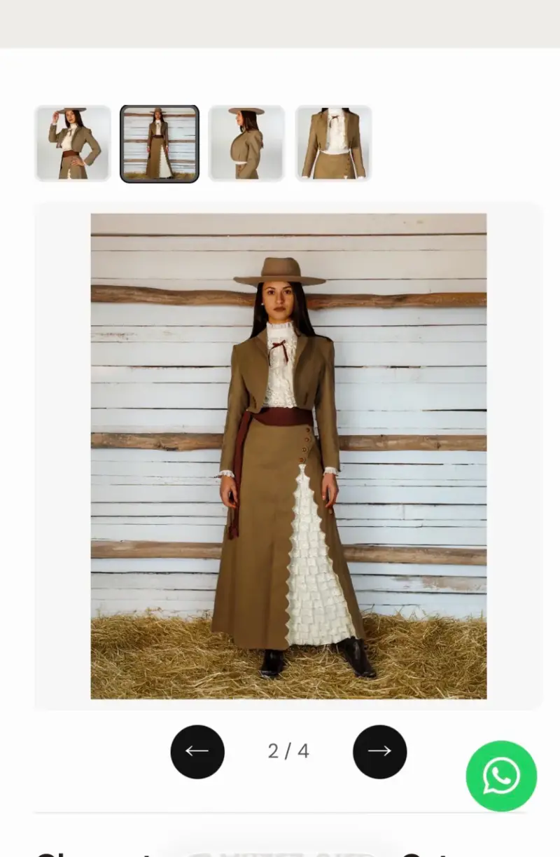 Traje de charra mujer color marrón con detalles blancos