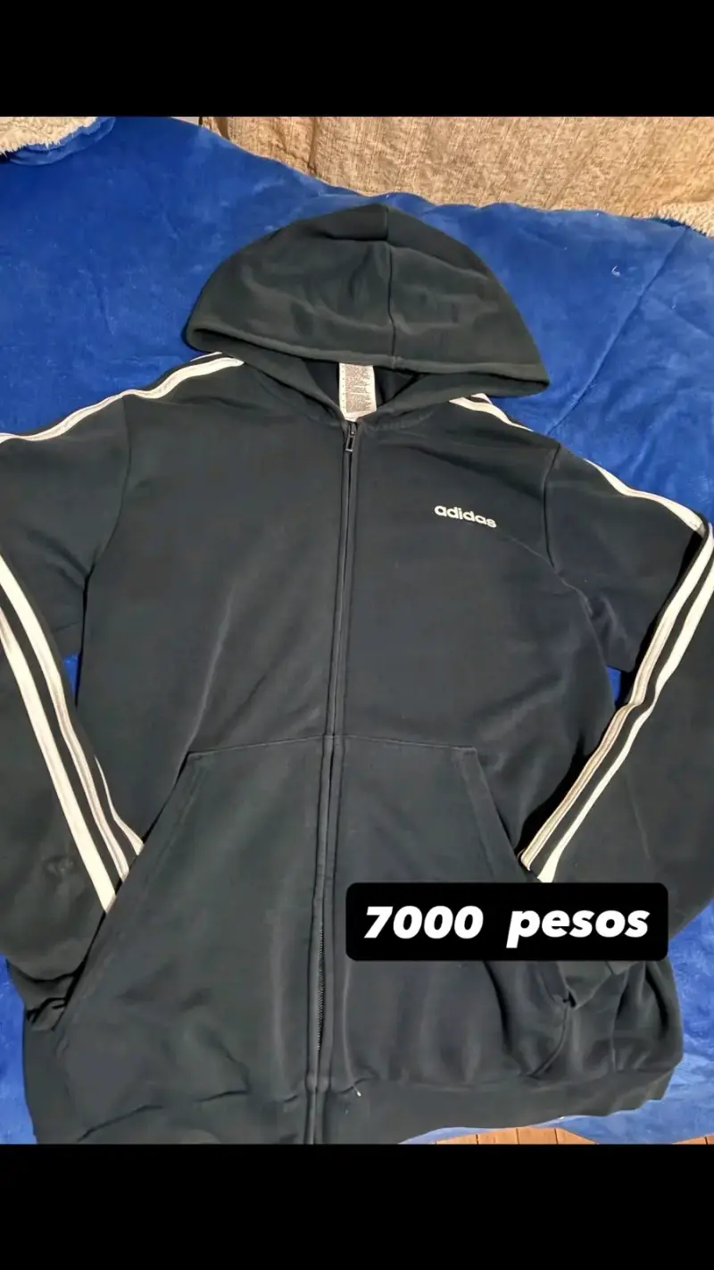 Polerón con capucha Adidas negro con rayas