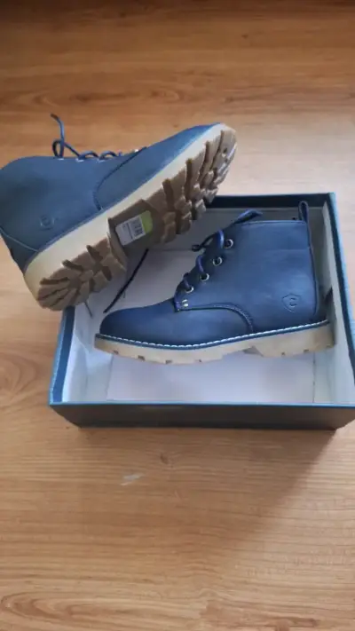 Botines de cuero azul para hombre con suela antide - miniatura 1