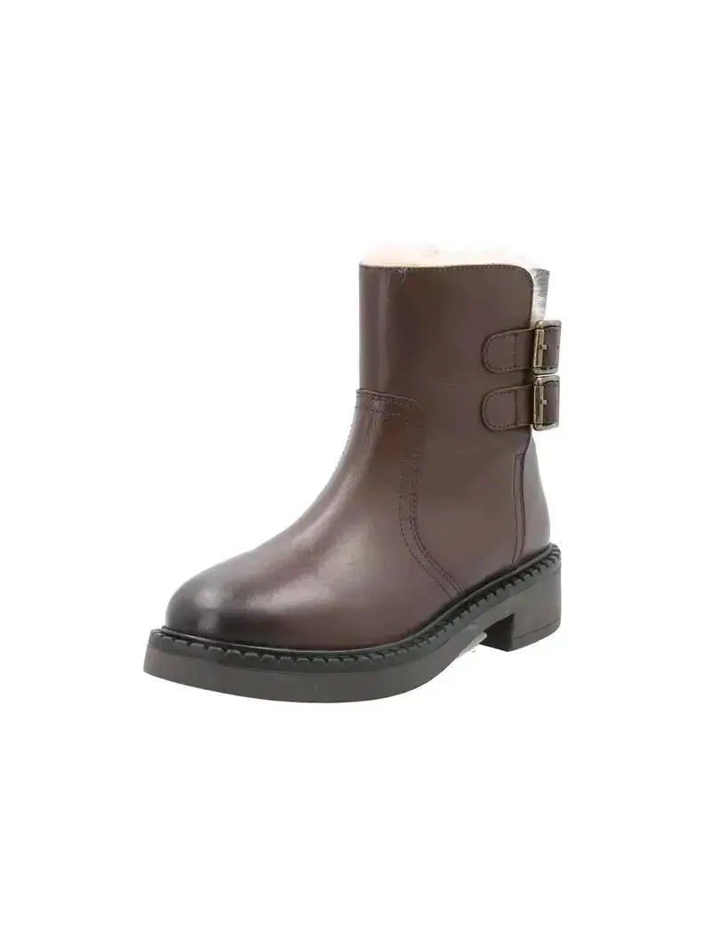 Botines de cuero marrón con forro de piel - 2