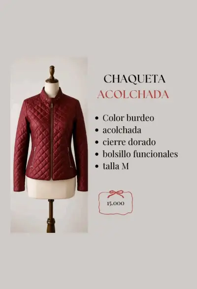 Chaqueta acolchada burdeo con cierre dorado - miniatura 1