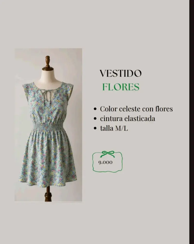 Vestido celeste con flores y cintura elasticada - 1