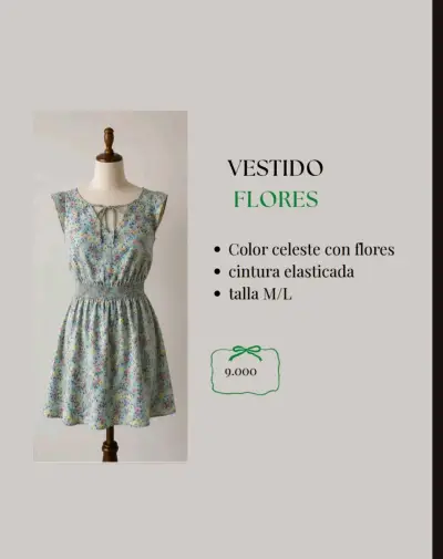 Vestido celeste con flores y cintura elasticada - miniatura 1