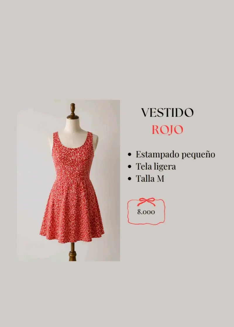 Vestido rojo estampado ligero talla M - 1