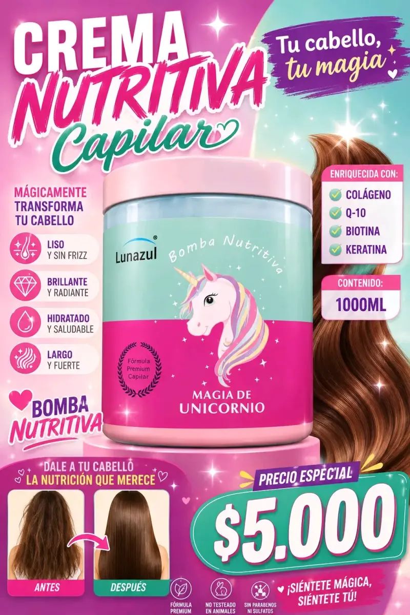 Crema Nutritiva Capilar Lunazul Magia de Unicornio 1000ml - 1