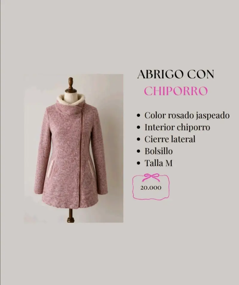 Abrigo rosado jaspeado con chiporro talla M - 1