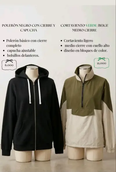Cortaviento verde y beige con medio cierre - miniatura 1