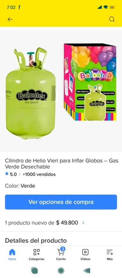 Cilindro de Helio Desechable Ballontex Verde - miniatura 1