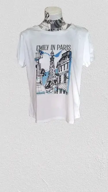 Polera blanca 'Emily in Paris' con diseño - miniatura 1