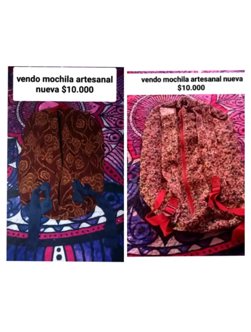 Mochila artesanal nueva con diseño floral