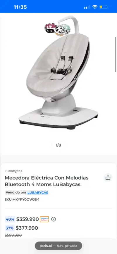 Silla mecedora eléctrica 4moms para bebé - miniatura 6