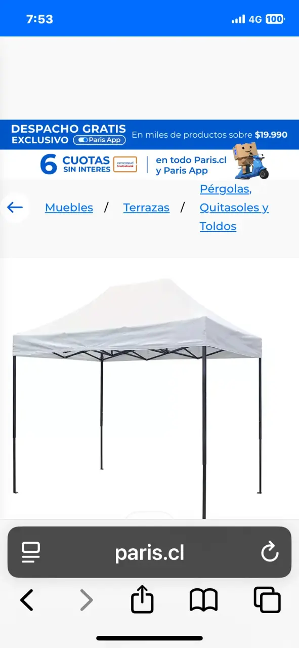 Toldo plegable blanco para exteriores