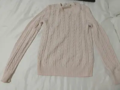 Suéter de punto trenzado color crema para mujer - miniatura 2