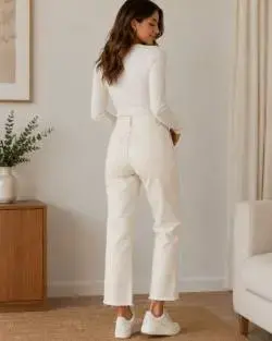 Pantalones de mezclilla blancos para mujer - 2