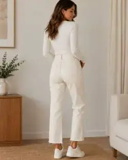 Pantalones de mezclilla blancos para mujer - miniatura 2