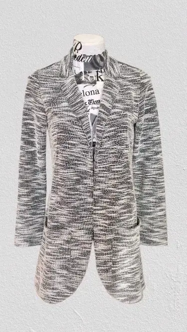 Blazer de mujer gris jaspeado elegante largo - 1
