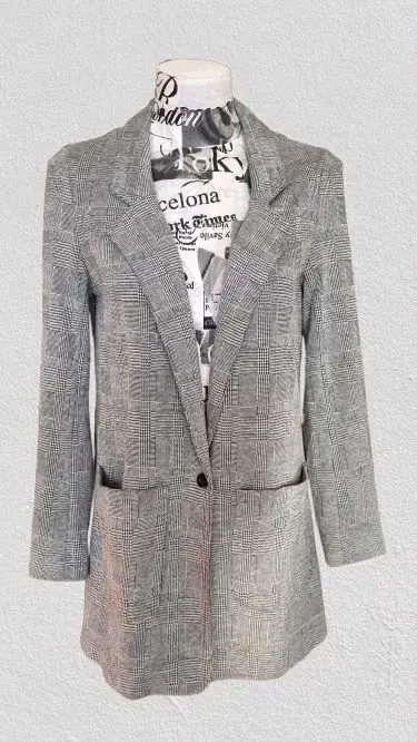 Blazer de Mujer a Cuadros Gris Elegante con boton - miniatura 1