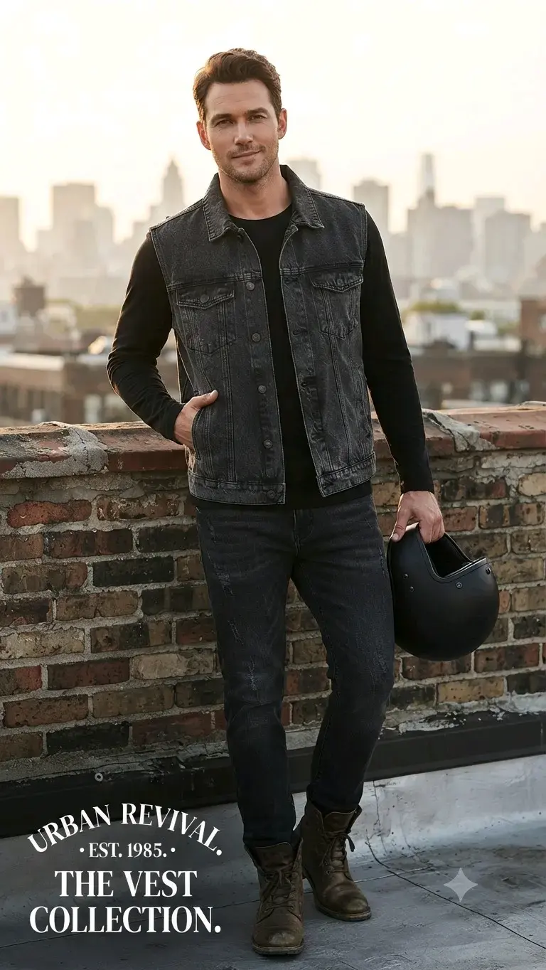 Chaqueta de mezclilla sin mangas para hombre - 1