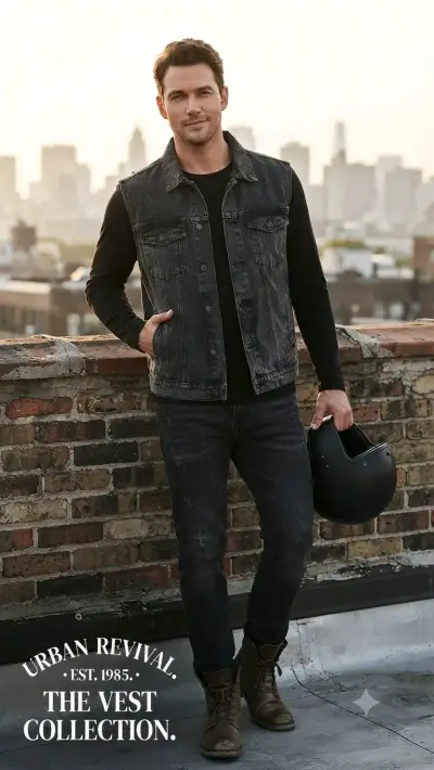 Chaqueta de mezclilla sin mangas para hombre - miniatura 1