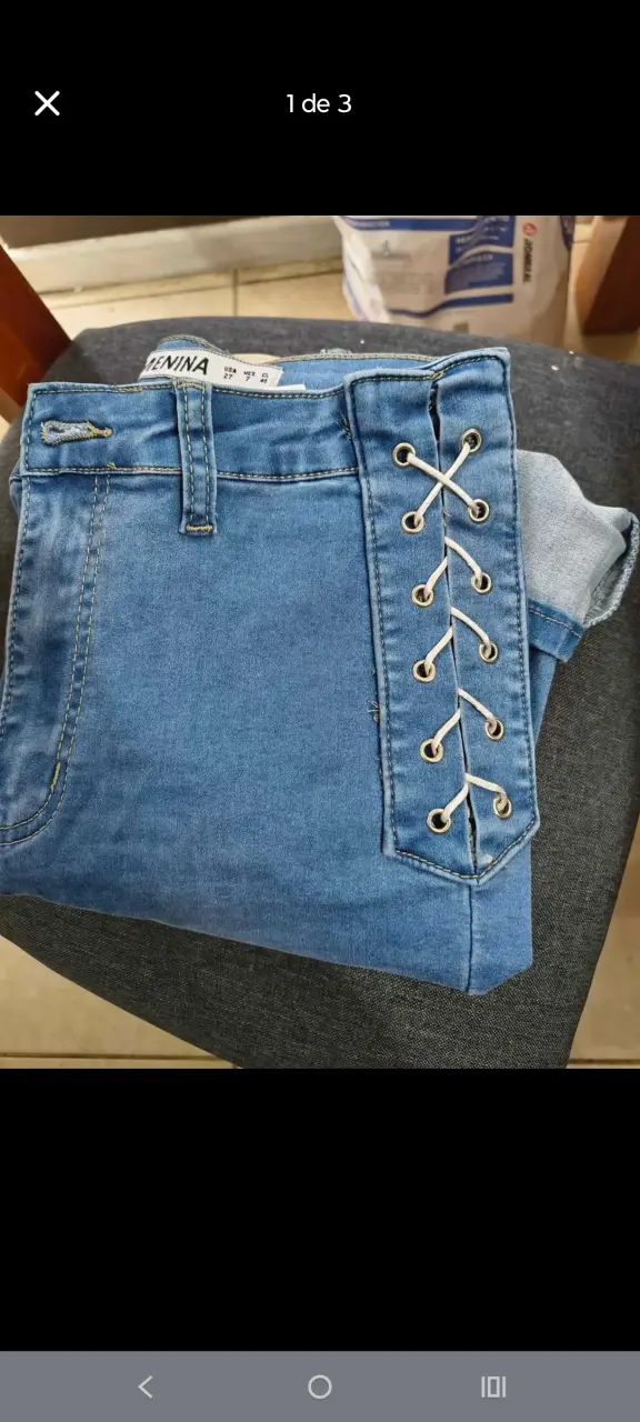 Jeans de mujer azul trenzado pitillo - 1