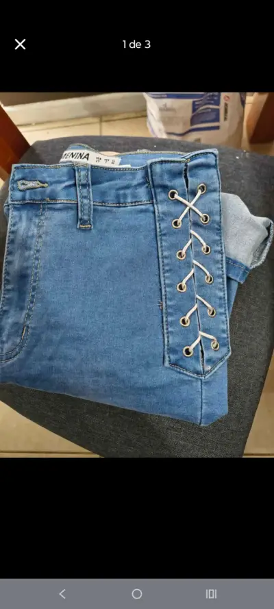 Jeans de mujer azul trenzado pitillo - miniatura 1