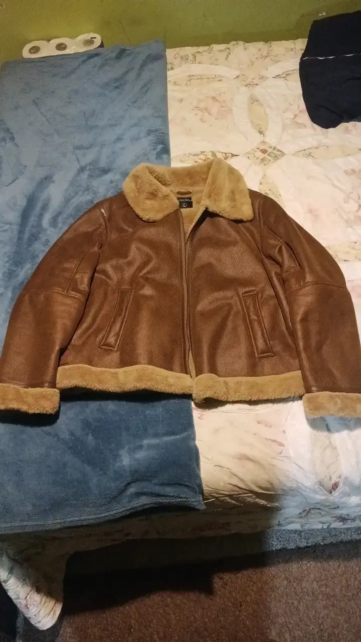 Chaqueta de cuero marrón con forro de piel - 1
