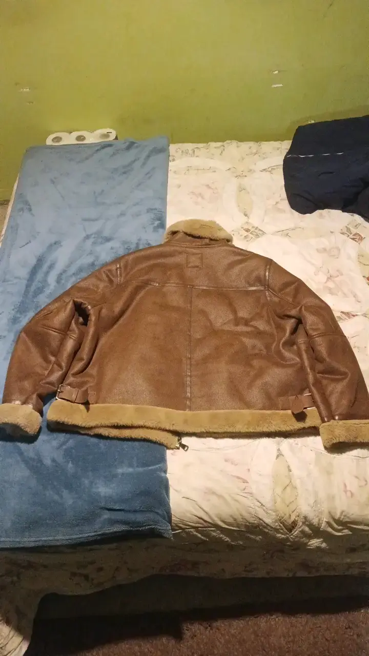 Chaqueta de cuero marrón con forro de piel - 2