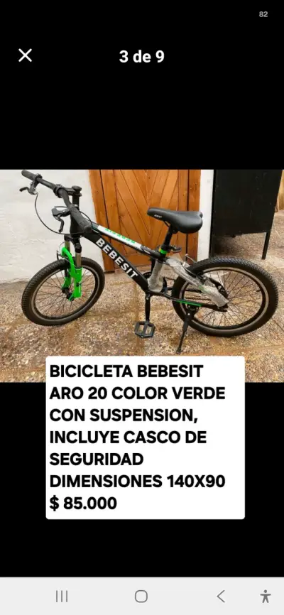 Bicicleta Bebesit aro 20 verde con casco - miniatura 1