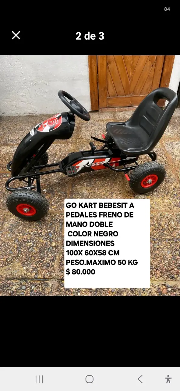 Go Kart a Pedales Bebesit Negro con Freno de Mano - 1