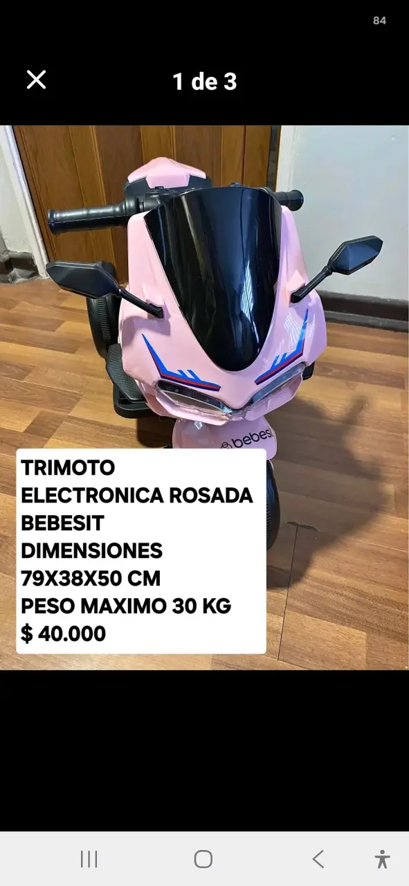 Trimoto Electrónica Rosada Bebesit para Niños - 1