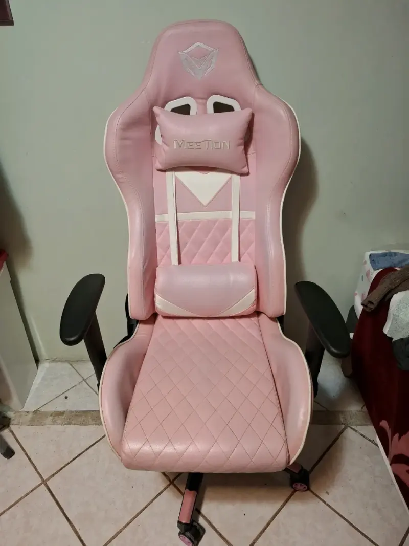 Silla gamer rosa Meetion ergonómica - 2