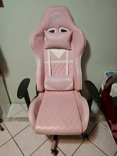 Silla gamer rosa Meetion ergonómica - miniatura 2