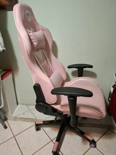 Silla gamer rosa Meetion ergonómica - miniatura 3