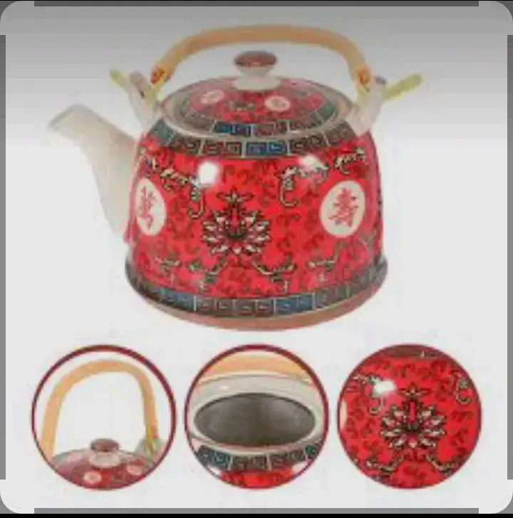Tetera de cerámica roja con diseño oriental - 1