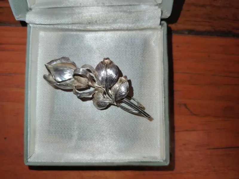 Broche de plata 950 en forma de flor vintage - 2