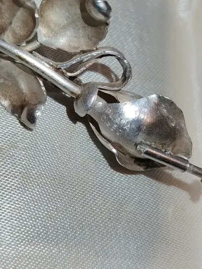 Broche de plata 950 en forma de flor vintage - miniatura 3