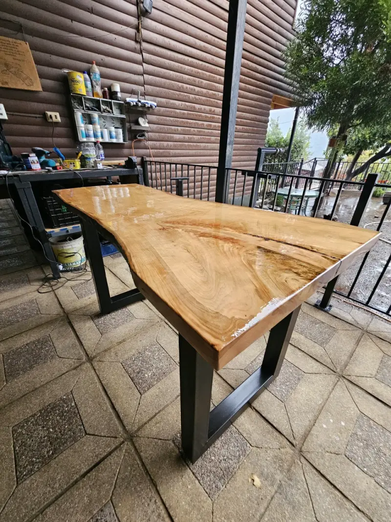 Mesa arrimo artesanal de madera maciza de ciprés - 1