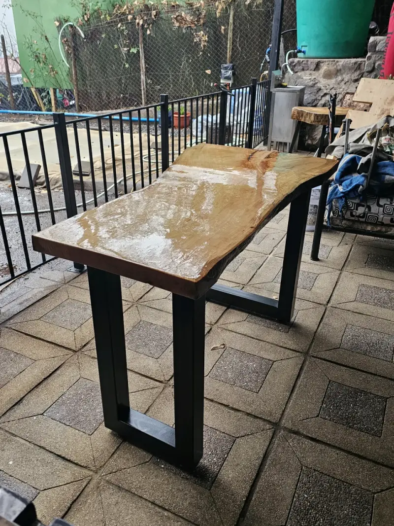 Mesa arrimo artesanal de madera maciza de ciprés - 2