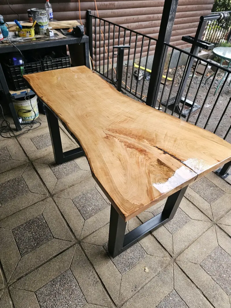 Mesa arrimo artesanal de madera maciza de ciprés - 3