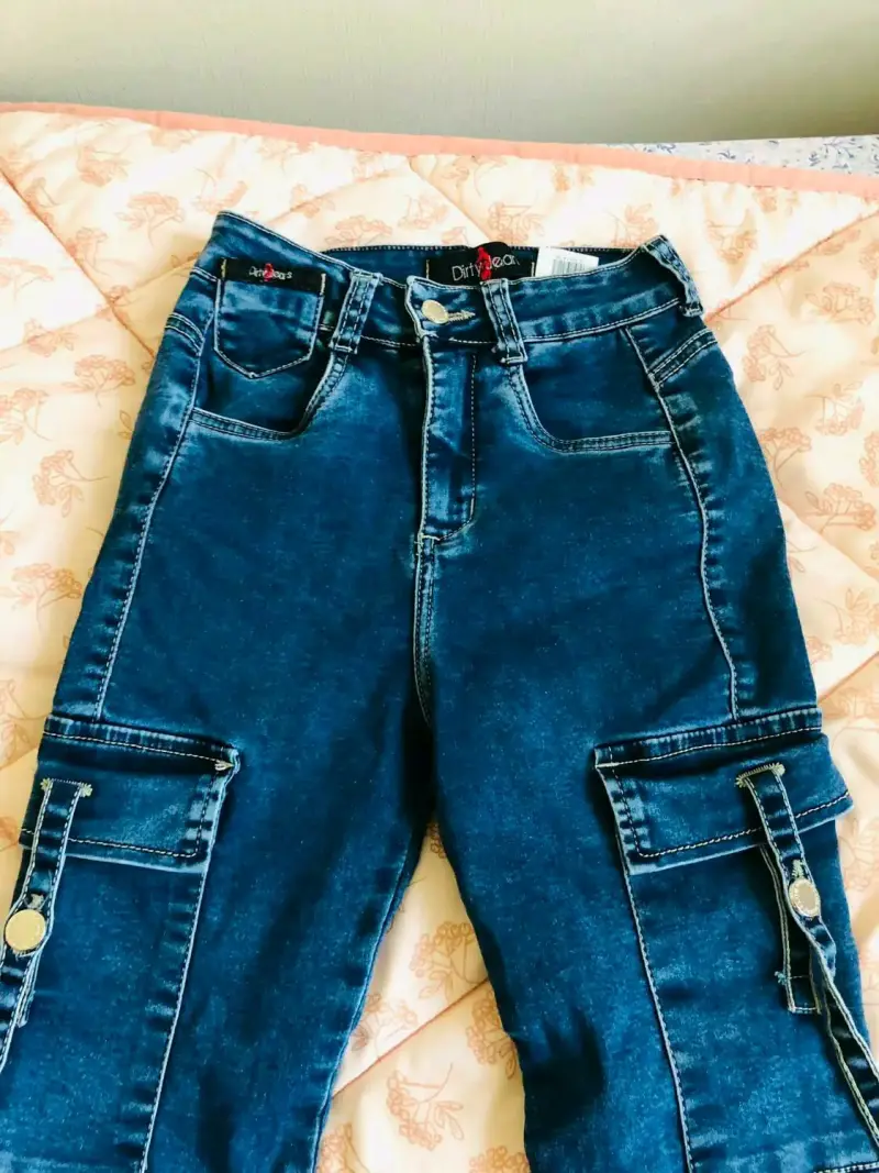 Jeans cargo azul oscuro para mujer talla 36 - 1