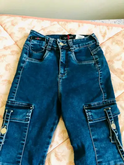 Jeans cargo azul oscuro para mujer talla 36 - miniatura 1
