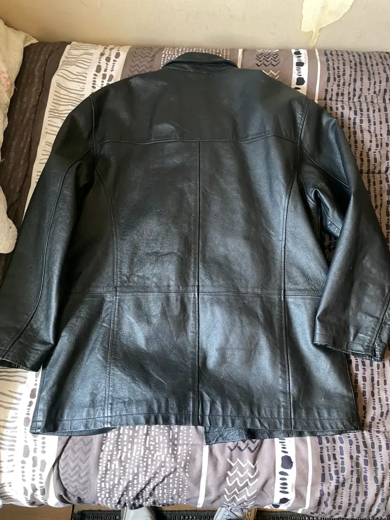 Chaqueta de cuero negra para hombre talla L - 4