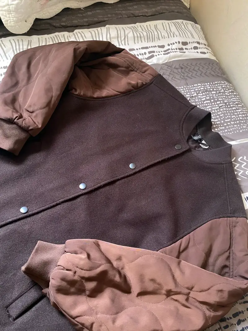 Chaqueta bomber marrón con mangas acolchadas M - 2