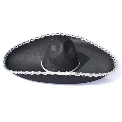 Sombrero mexicano negro con bordado plateado - miniatura 1