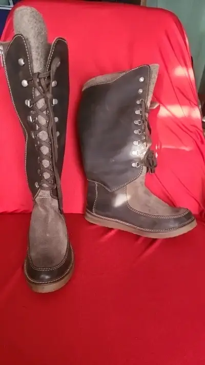 Botas de gamuza marrón con tacón alto - miniatura 3