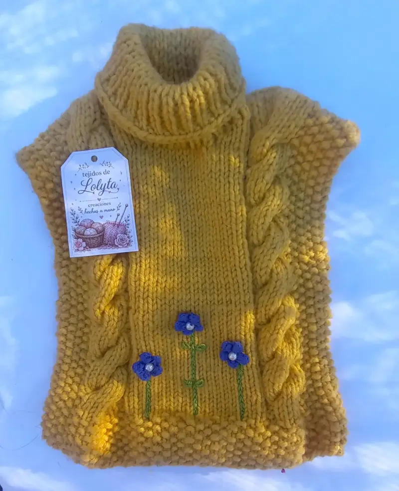 Chaleco tejido a mano para niños con diseño floral - 1